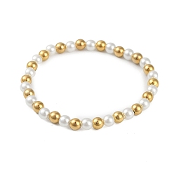 Золотой Ионное покрытие (ip) 304 браслеты из нержавеющей стали и пластика с круглыми бусинами для женщин, золотые, 2-1/4 дюйм (5.85 см)