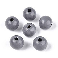 Серый Круглые бусины из натурального дерева схима, окрашенные распылением, серые, 13~14x12.9 мм, отверстие : 2.8~3.5 мм