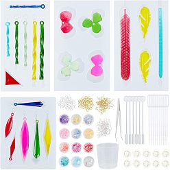Mixed Color DIY Earring Makings, with Pendant Silicone Molds, Iron Jump Rings & Earring Hooks, Nail Glitter Sequins, Plastic Stirring Rod & Pipettes & Measuring Cup, Latex Finger Cots, Tweezers, Mixed Color, 105mm