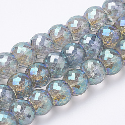 Бледно-бирюзовый Гальванические стеклянные бусины, с покрытием цвета радуги, граненые, рондель, бледные бирюзовая, 8x6 мм, отверстие : 1.2 мм, около 78~80 шт / нитка, 18.89~19.68 дюйм (48~50 см)