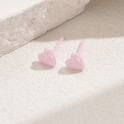 Pink Фарфоровые серьги-гвоздики в форме сердца, розовые, 14x6 мм