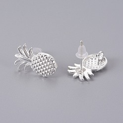 Серебро Изделия из латуни, с пластиковыми ушными гайками и петлей, долговечный, ананас, серебряный цвет гальваническим, 15.5x10x2 мм, отверстия: 1.6 мм, штифты: 0.7 мм
