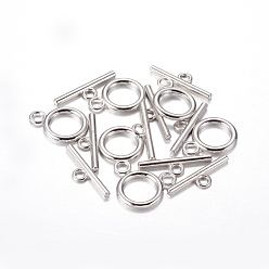 Platinum Alloy Toggle Clasps, Tibetan Style Jewelry Components, Cadmium Free & Lead Free, Platinum, Ring: 19x14mm, Bar: 2x22mm, Hole: 2.5mm