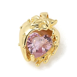 Клубника Латунные микро проложить кубического циркония подвески, настоящие 14k позолоченные подвески, клубника, 15.5x12.5x9 мм, отверстие : 4x2.5 мм