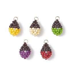 (52) Непрозрачная лаванда Подвески в виде желудей из стеклянных бусин, с 304 кольцами из нержавеющей стали, реальный 18 k позолоченный, разноцветные, 15~16x9.5~10 мм, отверстие : 3 мм