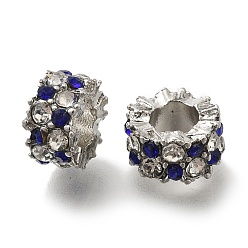 Платина Стойки покрытие сплава европейские шарики, со стразами, без свинца и без кадмия, бусины с большим отверстием, колонка, платина, 11x6 мм, отверстие : 5 мм