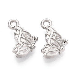 Нержавеющая Сталь Цвет 304 подвески из нержавеющей стали, бабочка, за половину пробурено бисера, цвет нержавеющей стали, 16x11x3.5 мм, отверстие : 1.8 мм, пригодный для стразов 1 мм