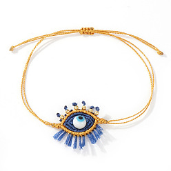 Васильковый Плетеные браслеты из вощеного шнура, браслеты из стеклянных бусин для женщин, с золотыми латунными круглыми бусинами, васильковый, внутренний диаметр: 11 дюйм (28 см)