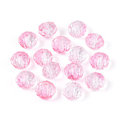 Ярко-Розовый Выпечка расписные прозрачные стеклянные бусины, рондель, граненые, ярко-розовый, 9.5~10x7.5~8 мм, отверстие : 1.6 мм, Около 1085 шт / 1000 г