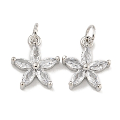 Платина Покрытие стойки латунь микропаве прозрачные кубические циркониевые подвески, без свинца и без кадмия, долговечный, цветок, платина, 14x12x3.5 мм, отверстие : 3.5 мм