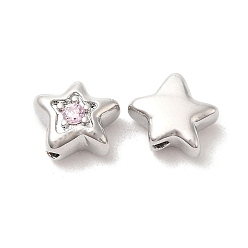 Pink Messing Zirkonia Perlen, Cadmiumfrei und Nickel frei und Bleifrei, Stern, Platin Farbe, rosa, 7x8x4 mm, Bohrung: 1 mm