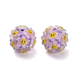 Лиловый Полимерная глина, стразы, бусины со смолой, для самодельных украшений и украшений для ручек, цветок с улыбающимся лицом, сирень, 18~19x19~19.5x19~19.5 мм, отверстие : 1.8~2 мм