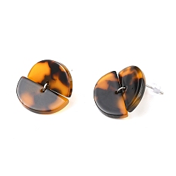 Goldenrod 304 Stainless Steel Stud Earring, with Cellulose Acetate(Resin) Pendants, Semi Circle, Goldenrod, 22.5mm, Pin: 0.7mm, Semi Circle: 10.5x22.5x2.5mm 
