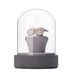 Light Grey Clear Glass Dome Cover, Decorative Display Case, Cloche Bell Jar Terrarium with Velvet Base, White, 90x80x120mm
