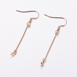 Rose Gold Brass Earring Hooks, For Half Drilled Beads, Long-Lasting Plated, Lead Free & Cadmium Free, Rose Gold, 52mm, 24 Gauge, Pin: 0.5mm