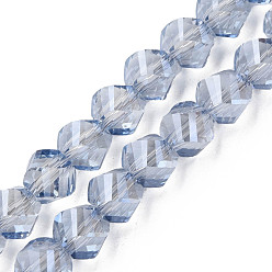 Cornflower Blue Electroplate Transparent Glass Beads Strands, Faceted, Nuggets, Cornflower Blue, 8x7mm, Hole: 1.4mm, about 68~70pcs/strand, 18.89~19.68 inch(48~50cm)