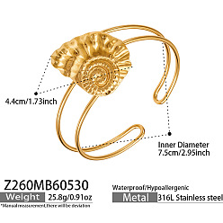 Shell Shape Ocean 316 Surgical Stainless Steel Hollow Sea Animals Open Cuff Bangles for Women, Shell Shape, Inner Diameter: 2.95 inch(7.5cm)