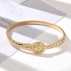 Real 18K Gold Plated 304 Stainless Steel Crystal Rhinestone Hinged Cuff Bangles, Teardrop, Real 18K Gold Plated, Inner Diameter: 1.97 inch(5cm)x2.36 inch(6cm)