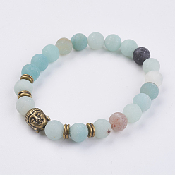 Amazonite Natürliches gefrostetes Amazonit-Blumen-Stretch-Armband, mit Tibetischen Stil Perlen, 2 Zoll (50 mm)
