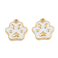 White 304 Stainless Steel Enamel Pendants, Paw Print Charms, Ion Plating(IP), Real 18K Gold Plated, White, 13x13x2.5mm, Hole: 1.2mm
