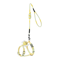 Yellow Cat Harness and Leash Set, Cloth Belt Traction Rope Cat Escape Proof with Plastic Adjuster and Alloy Clasp, Adjustable Harness Pet Supplies, Yellow, Inner Diameter: 22~34mm, Rope: 15mm