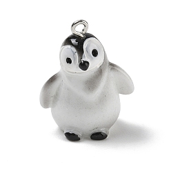Noir Pendentifs en résine opaque, charme de pingouin, avec épingle à oeil en fer platine, noir, 27.5x21.5x16mm, Trou: 2mm