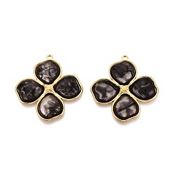 Коричневый 304 подвески из нержавеющей стали и смолы, цветочный шарм, ионное покрытие (ip), реальный 18 k позолоченный, кофе, 41x38x5 мм, отверстие : 1.6 мм