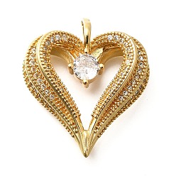 Настоящее золото 18K Латунные микро проложить кубического циркония подвески, без кадмия и без свинца, сердце, реальный 18 k позолоченный, 33.5x29x10 мм, отверстие : 4.5x5 мм