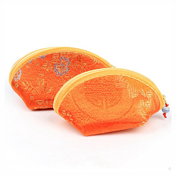 Dark Orange Cloth Zip Pouches, Flower Pattern, Dark Orange, 6x10x6cm