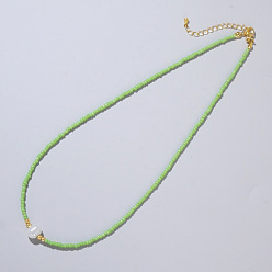 Зелено-Желтый Ожерелья из искусственного жемчуга и стеклянных бусин для женщин, элегантные украшения для ключицы, зеленый желтый