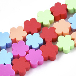 Couleur Mélangete Brin de perles pate polymère faits à la main , fleur, couleur mixte, 9x9x4~5mm, Trou: 1.5mm, Environ 40 pcs/chapelet, 14.3 pouce