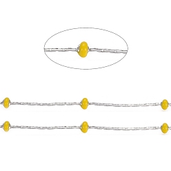 Желтый Цепи из нержавеющей стали boston link, с эмалевыми бусинами и катушкой, долговечный, пайки, плоско-круглые, цвет нержавеющей стали, желтые, 1x1 мм, около 32.8 футов (10 м) / рулон