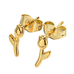 Золотой Вакуумное покрытие pvd 304 серьги-гвоздики из нержавеющей стали для женщин, цветок розы, золотые, 9x4 мм