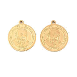 Плоский Круглый Религия 304 подвески из нержавеющей стали, золотые, плоский круг с подвеской падре пио, 20.5x18x2 мм, отверстие : 1.6 мм