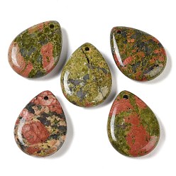 Унакит Природные подвески Unakite, слезинки, 33~33.5x24.5~25x7.5~8 мм, отверстие : 2~2.3 мм