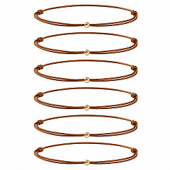 Saddle Brown Braided Polyester Cord 2-Strand Bracelet Sets for Women Men, Adjustable Stackable Bracelets with Brass Round Beads, Golden, Saddle Brown, 11.02 inch(28cm), 6pcs/set