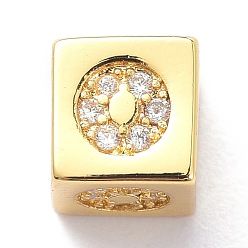 Letter O Настоящие 18 позолоченные латунные бусины из прозрачного кубического циркония с микропаве, долговечный, куб с письмом, letter.o, 5.5x5.5x5.5 мм, отверстие : 3 мм