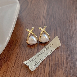 Fish Pearl Stud Earrings, 925 Silver Silver Pin Earrings for Women, Fish, 26x13mm