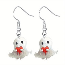 Ghost Акриловые серьги болтаться, платина, призрак, 30x31 мм