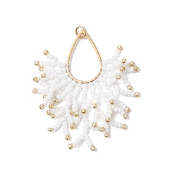 Белый Подвески из стеклянного бисера, имитирующие рождественские украшения, с 201 соединительными кольцами из нержавеющей стали и 304 открытыми соединительными кольцами из нержавеющей стали, белые, 46~49x36~39x2 мм, отверстие : 3 мм