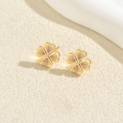 Clover 201 Stainless Steel Stud Earrings for Women, Golden, Clover, 10x10mm