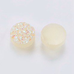 Beige Imitation Druzy Gemstone Resin Cabochons, Flat Round, Beige, 8x3~4mm