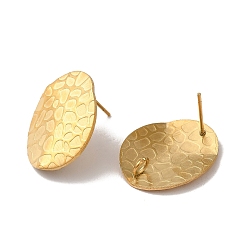 Золотой Ионное покрытие (ip) 304 детали серег из нержавеющей стали, с вертикальной петлей, текстурированный овал, золотые, 20x16 мм, отверстие : 2.5 мм, штифты : 0.7 мм