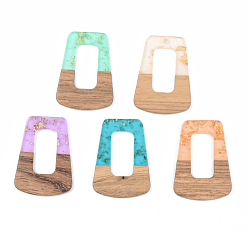 (52) Непрозрачная лаванда Подвески из прозрачной смолы и ореха, золотой фольгой, трапециевидные, разноцветные, 37.5x27x3 мм, отверстие : 2 мм