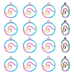Rainbow Color 16 шт. 201 подвески из нержавеющей стали, лазерная резка, кольцо с помахал, Радуга цветов, 14x12x1 мм, отверстие : 1.2 мм