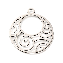 Нержавеющая Сталь Цвет Богемный 201 подвески из нержавеющей стали, лазерная резка, полый плоский круглый шарм, анти-тускнение, цвет нержавеющей стали, 34.5x32.5x1 мм, отверстие : 2 мм