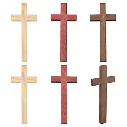 (52) Непрозрачная лаванда 6шт. 3 цветные деревянные кабошоны, крестик, разноцветные, 120x50x9 мм, 2 шт / цвет