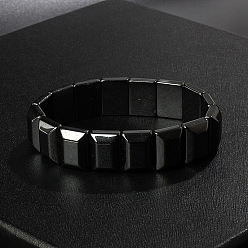 Rectangle Bracelets extensibles en perles d'hématite synthétique non magnétiques pour hommes, rectangle, 5/8x2-1/2 pouce (1.45x6.5 cm), diamètre intérieur: 2-1/8 pouce (5.5 cm)