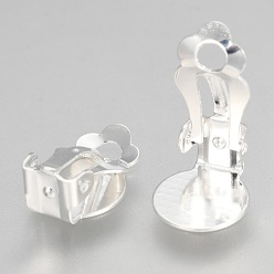 Silver 304 Stainless Steel Clip-on Earring Findings, with Round Flat Pad, Flat Round, Silver, Tray: 9.8mm, 16x10x7mm