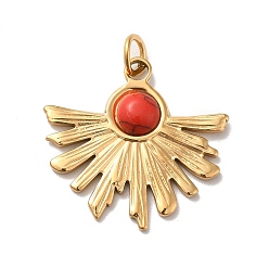 Красный Вакуумное покрытие pvd 304 подвески из нержавеющей стали, с синтетической бирюзой и прыгающим кольцом, очарование солнечного света, золотые, красные, 25x26x3.5 мм, отверстие : 4 мм